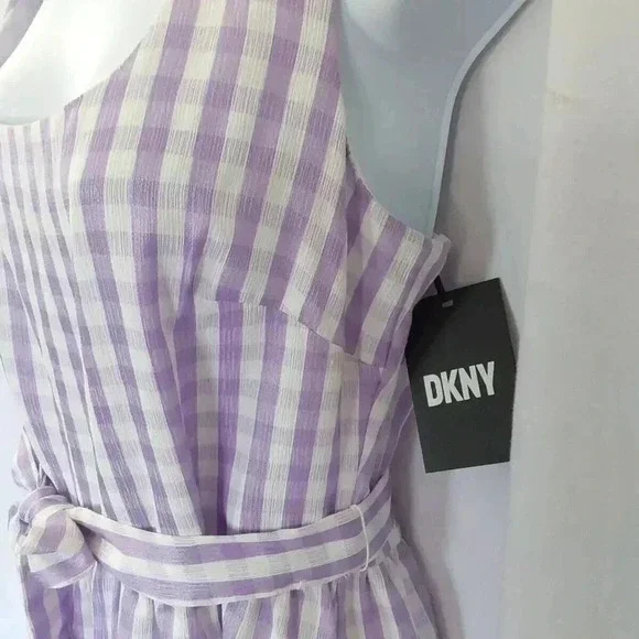 DKNY Lavender/White  Check Sleeveless Scoop Neck Dress - Picture 8 of 9